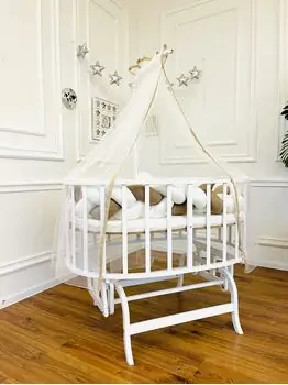 Bebeconfor Amedan White Color Basket Cradle With White/Brown Bumper ახალშობილის საწოლი, 4 image