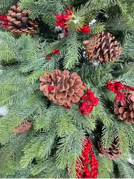 Christmas Tree With Pine Cones And Berries საახალწლო ნაძვის ხე შერეული სილიკონის წიწვვებით გირჩით და კენკრით 210 სმ (OT012), 10 image