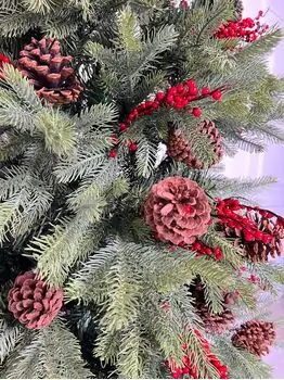 Christmas Tree With Pine Cones And Berries საახალწლო ნაძვის ხე შერეული სილიკონის წიწვვებით გირჩით და კენკრით 210 სმ (OT012), 6 image