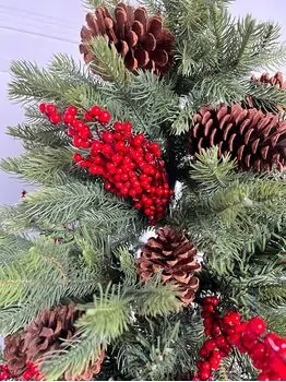 Christmas Tree With Pine Cones And Berries საახალწლო ნაძვის ხე შერეული სილიკონის წიწვვებით გირჩით და კენკრით 210 სმ (OT012), 4 image
