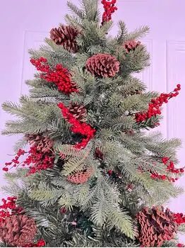 Christmas Tree With Pine Cones And Berries საახალწლო ნაძვის ხე შერეული სილიკონის წიწვვებით გირჩით და კენკრით 210 სმ (OT012), 8 image