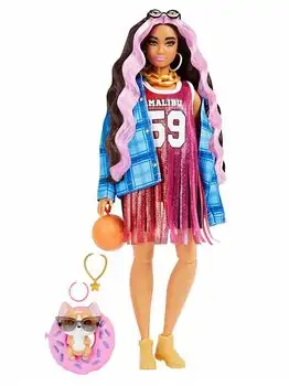 Barbie Extra Plaid Jacket Baby Blue MTL-HDJ46 ბარბის თოჯინა ძაღლით აქსესუარებით, 3 image