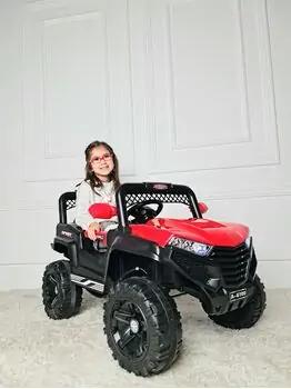 Kids Mitsubishi Jeep Red - ელექტრო მანქანა ტყავის სავარძლით, 2 image