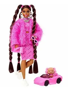 Barbie Extra Baby Pink in Nostalgic Dress MTL-HHN06 ბარბის თოჯინა მანქანით და ძაღლით, 2 image