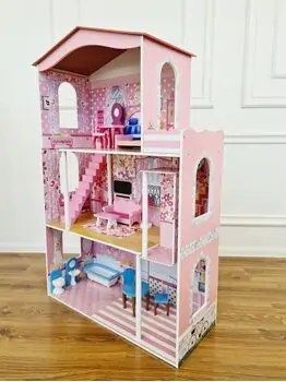 Wooden Doll House For Kids TX1052 თოჯინის ხის სამ სართულიანი სახლი ავეჯით, 3 image