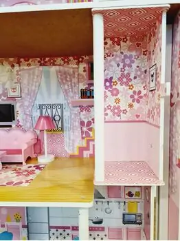 Wooden Doll House For Kids TX1052 თოჯინის ხის სამ სართულიანი სახლი ავეჯით, 5 image