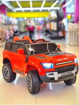 Land Rover Defender Jeep Red- ელექტრო მანქანა კაუჩუკის საბურავებით/ტყავის სავარძლით