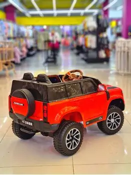 Land Rover Defender Jeep Red- ელექტრო მანქანა კაუჩუკის საბურავებით/ტყავის სავარძლით, 2 image