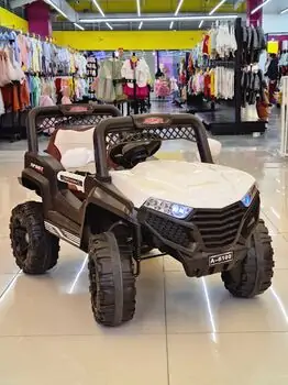 Kids Mitsubishi Jeep White -ელექტრო მანქანა ტყავის სავარძლით