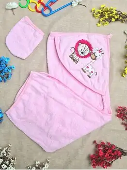 Bobix Hooded Towel Little Animals Pink საბავშვო პირსახოცი
