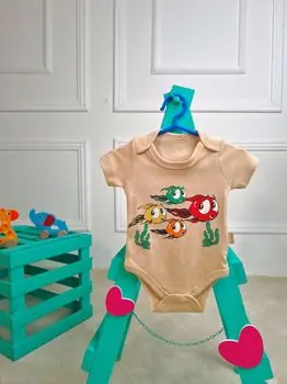 Bebio Bodysuit Colorful Fish Beige - ჩვილის ბოდე