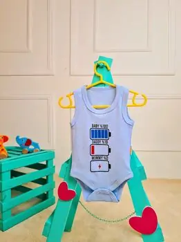 Bebio Bodysuit Baby & Daddy & Mommy Blue - ჩვილის ბოდე