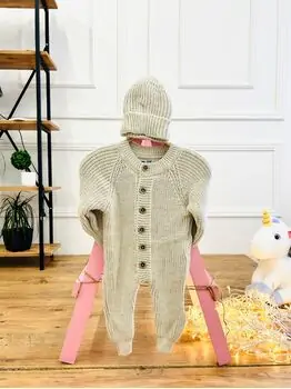 Beautiful Knitted Romper Beige - ახალშობილის ნაქსოვი რომპერი