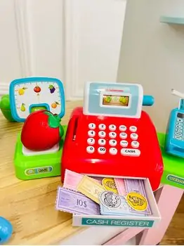 Cash Register Toy For Kids With Fruits Vegetables Shopping Basket - საბავშვო სათამაშო სალარო აპარატი, 3 image