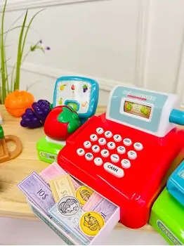 Cash Register Toy For Kids With Fruits Vegetables Shopping Basket - საბავშვო სათამაშო სალარო აპარატი, 5 image