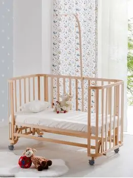 Baby When Mare Natural Color Swinging and Wheeled Bedside Cradle ახალშობილის საწოლი, 4 image