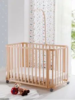 Baby When Mare Natural Color Swinging and Wheeled Bedside Cradle ახალშობილის საწოლი, 2 image
