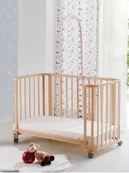 Baby When Mare Natural Color Swinging and Wheeled Bedside Cradle ახალშობილის საწოლი, 3 image