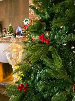 Christmas Tree  240 CM With Pine Cones And Berries PE + PVC - ნაძვის ხე შერეული სილიკონის წიწვებით, გირჩით და კენკრით, 7 image