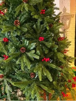 Christmas Tree  240 CM With Pine Cones And Berries PE + PVC - ნაძვის ხე შერეული სილიკონის წიწვებით, გირჩით და კენკრით, 3 image