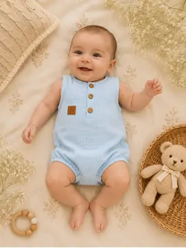 Sky Linen Romper - ჩვილის რომპერი, 2 image
