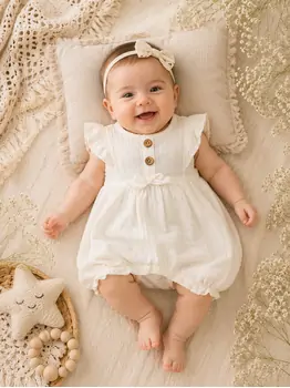 Vintage Linen Romper - ჩვილის რომპერი, 2 image