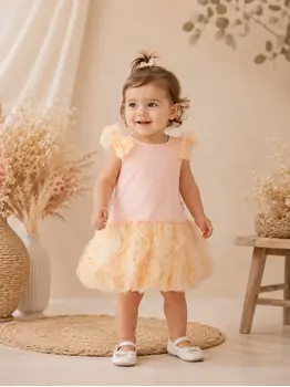 Balloon Dress With Shoulder Bow Peach - საბავშვო კაბა, 2 image