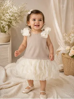 Balloon Dress With Shoulder Bow Grey - საბავშვო კაბა, 2 image
