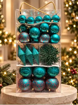 Teal Elegance Ornament Set - ნაძვის ხის სათამაშოების ნაკრები