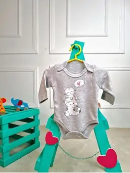 Bebio Bodysuit Cute Kittens Grey - ჩვილის ბოდე
