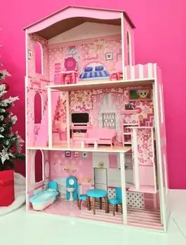 Wooden Doll House For Kids TX1052 თოჯინის ხის სამ სართულიანი სახლი ავეჯით, 2 image