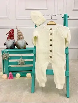 Beautiful Knitted Romper White - ახალშობილის ნაქსოვი რომპერი