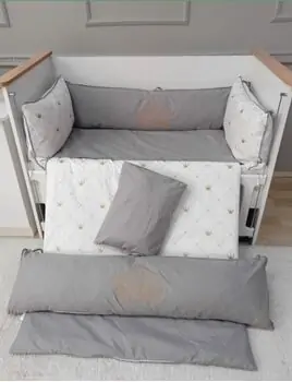 Yuar Baby Crown Bedding set for crib Grey ახალშობილის საწოლის თეთრეული