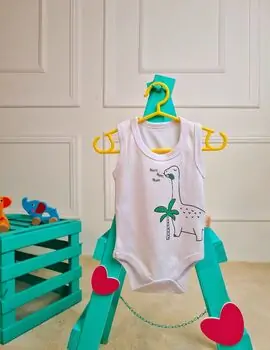 Bebio Bodysuit Hungry Dino White - ჩვილის ბოდე