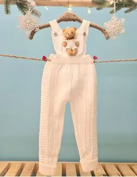 Big Bear Knitted Overalls White - საბავშვო ნაქსოვი კომბინიზონი