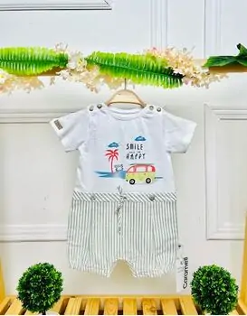 Caramell Romper Smile And Be Happy Green ჩვილის რომპერი