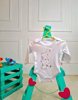 Bebio Bodysuit Cute Kittens White - ჩვილის ბოდე