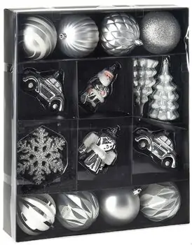 Christmas Hanging Decoration Set Silver 20pcs 8cm  ნაძვის ხის სათამაშოები