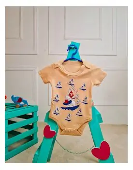 Bebio Bodysuit Surf Bear Beige - ჩვილის ბოდე