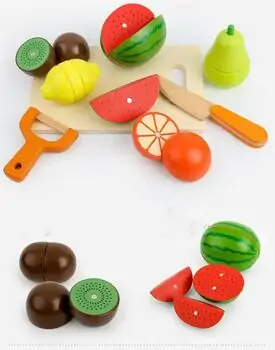 Wooden chopping board set with wooden knife - ხის სათამაშო დასაჭრელი ბოსტნეული, 4 image