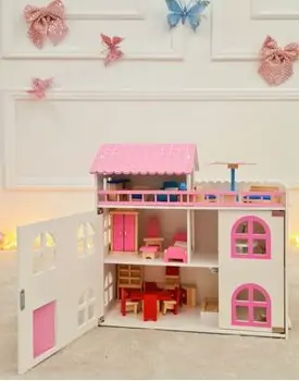 Wooden Doll House For Kids - თოჯინის სახლი ავეჯით