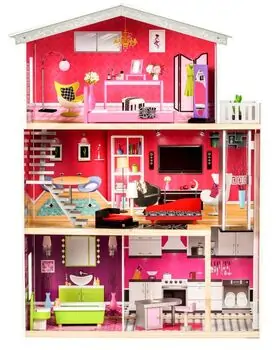 Wooden Doll House with elevator TS006 თოჯინის ხის სამ სართულიანი სახლი ავეჯით