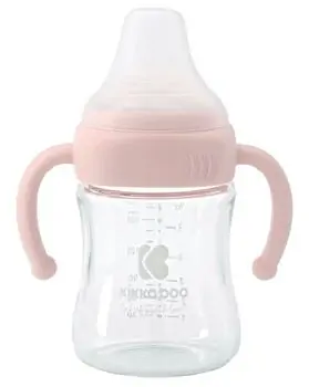 KikkaBoo-ს ახალშობილის მინის ბოთლი Bottle glass 180ml Pink
