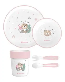KikkaBoo Tableware PP set Savanna Pink საბავშვო ჭურჭლის ნაკრები