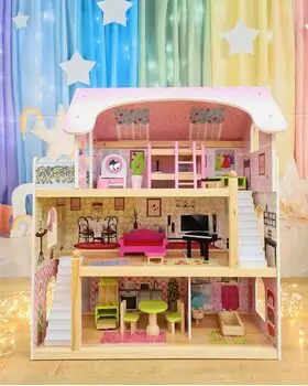 Moni Toys 4110 Wooden doll house Mila საბავშვო ხის სათამაშო თოჯინის სახლი