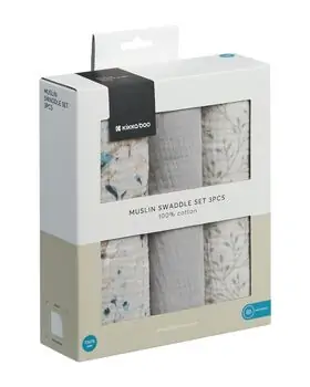 KikkaBoo Muslin swaddle set 3 pcs Dreamy Fields Grey ახალშობილის პლედი​