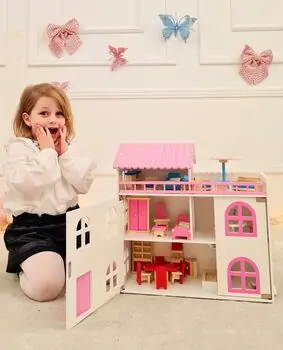 Wooden Doll House For Kids - თოჯინის სახლი ავეჯით, 7 image