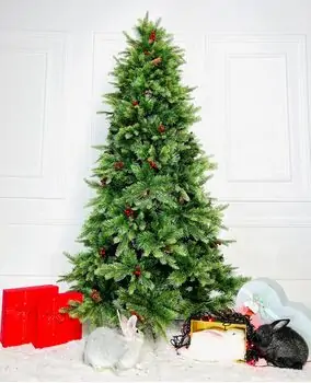 Christmas Tree With Pine Cones And Berries საახალწლო ნაძვის ხე შერეული სილიკონის წიწვებით, გირჩით და კენკრით 210 სმ  (OT005)