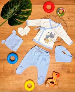 Newborn Baby 5 In 1 Set Friends Blue ახალშობილის ტანსაცმლის ნაკრები