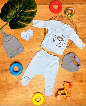 Newborn Baby 5 In 1 Set Hedgehog Blue ახალშობილის ტანსაცმლის ნაკრები